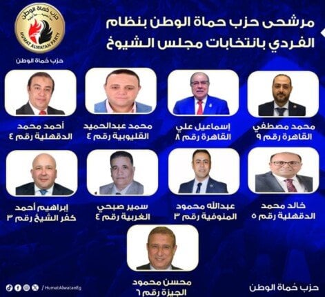«حماة الوطن» تعلن قائمة مرشحيها لانتخابات الشيوخ 2025 بعد غلق باب الترشح