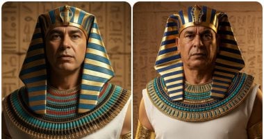 حسام وإبراهيم حسن بالزى الفرعونى احتفالا بافتتاح المتحف المصرى الكبير