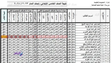 نتيجة الصف الخامس